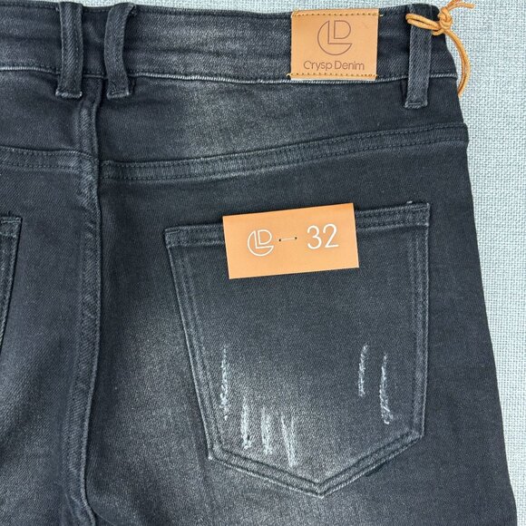 Crisp Denim Men's Patchwork Distressed Black Denim Shorts Size 32 - Picture 3 of 10